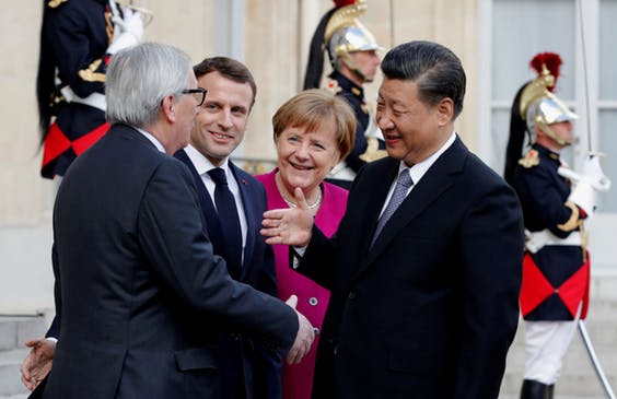 Xi bij Macron Juncker en Merkel